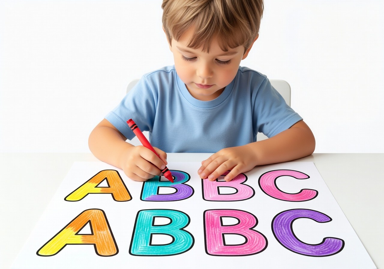 Letras e nomes coloridos com padrões de duas e três cores