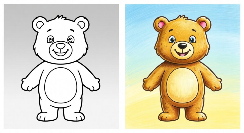 Ilustração de personagem principal em fundo simples para colorir