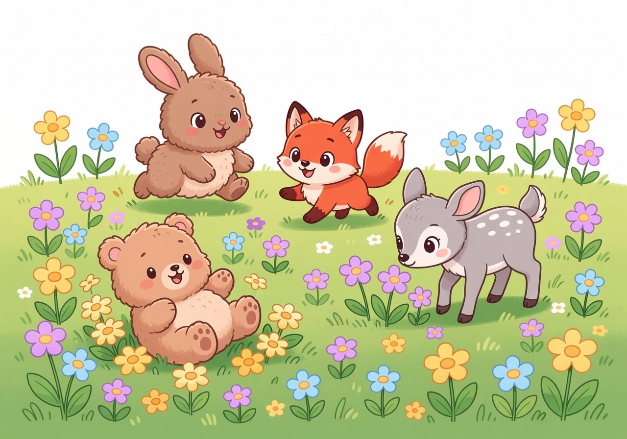 Versão colorida de desenhos fofos com sombras suaves aplicadas