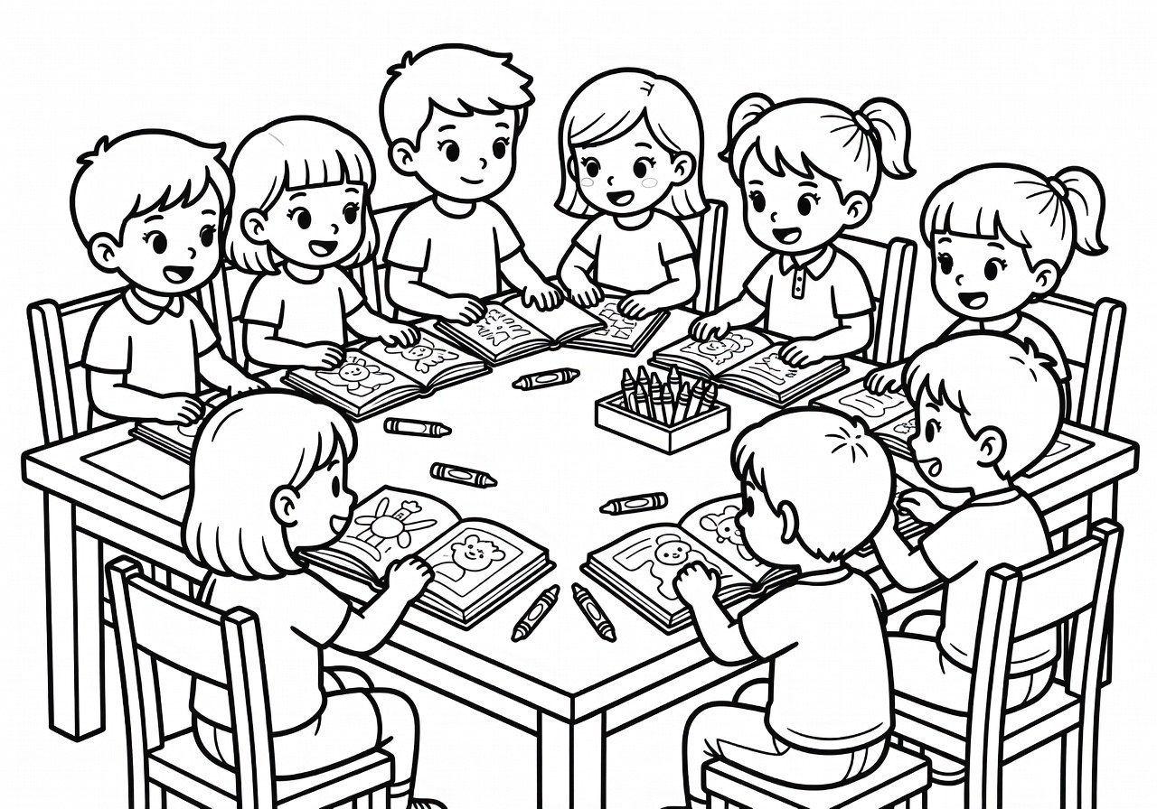 Desenho em linha de ritual de colorir familiar