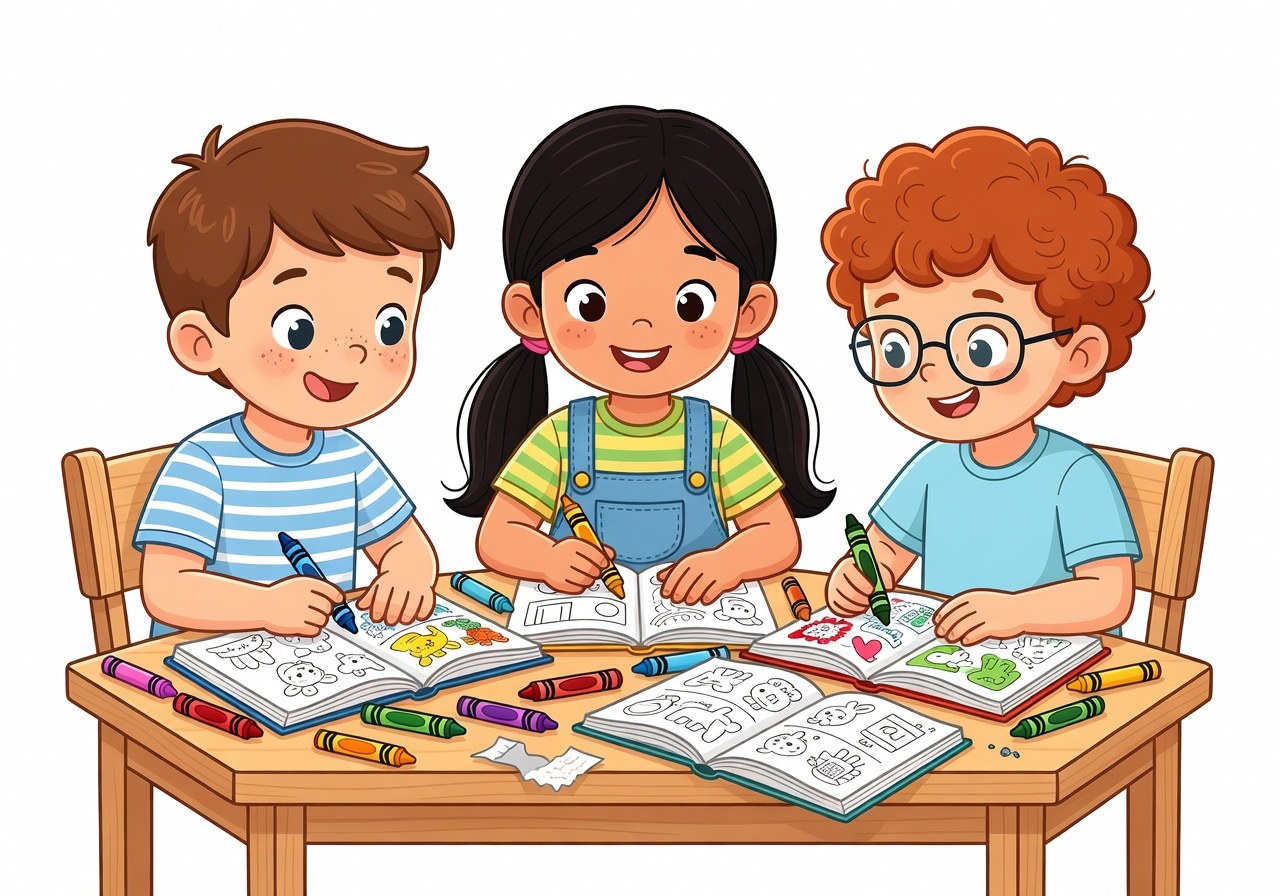 Ilustração colorida de atividade de colorir em casa